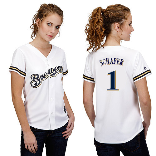 Logan Schafer #1 mlb Jersey-Milwaukee Brewers Women's Authentic Home White Cool Base Baseball Jersey